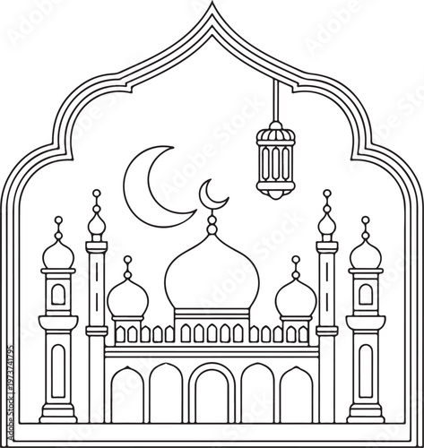 elegant islamic mosque architecture line art illustration for ramadan and eid decor