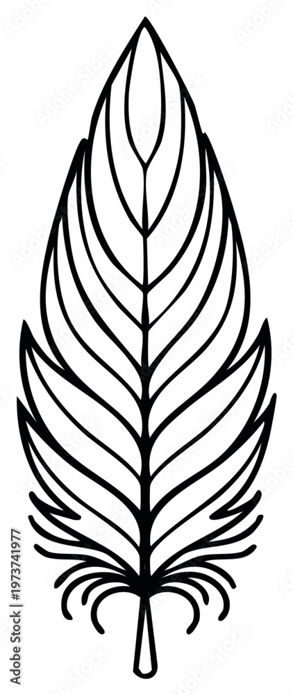 Obraz premium Elegant Feather Vector Illustration in Black and White with Intricate Details for Creative Designs