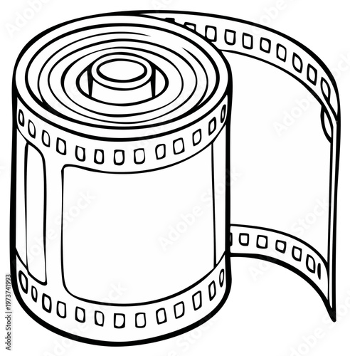 Classic Film Roll with Perforated Edges Unspooling Abstract Illustration
