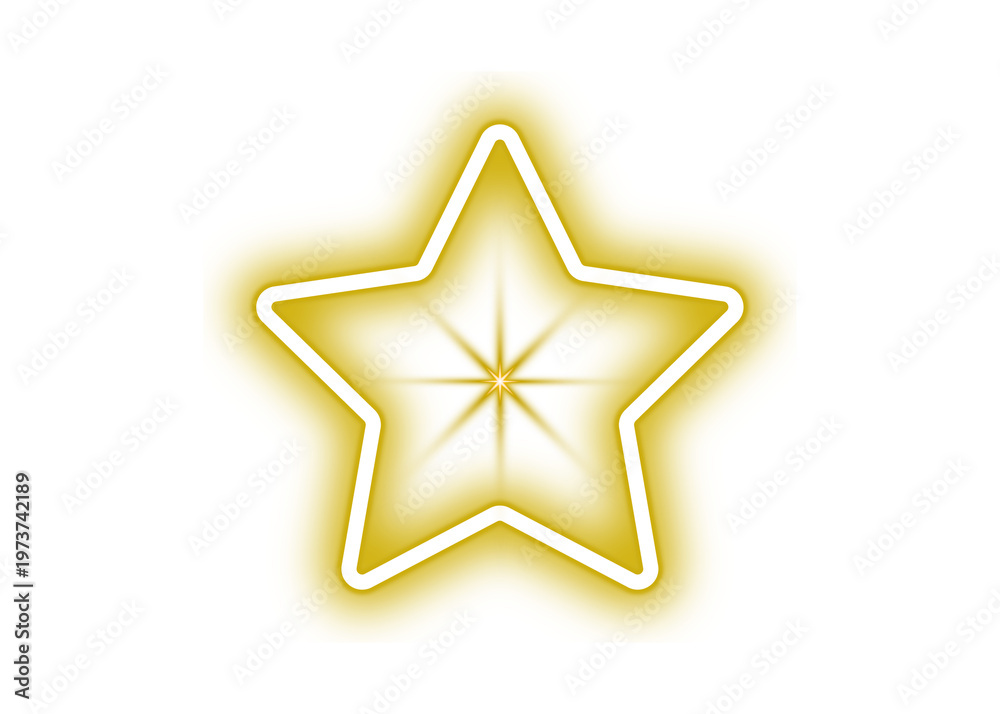 Obraz premium Glowing neon star with light rays on transparent background