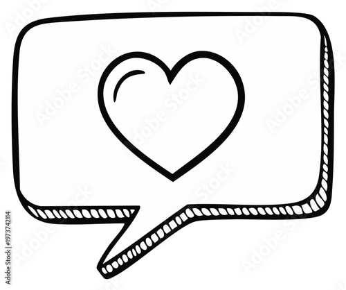 Hand Drawn Heart Inside Speech Bubble Icon Symbolizing Love and Communication