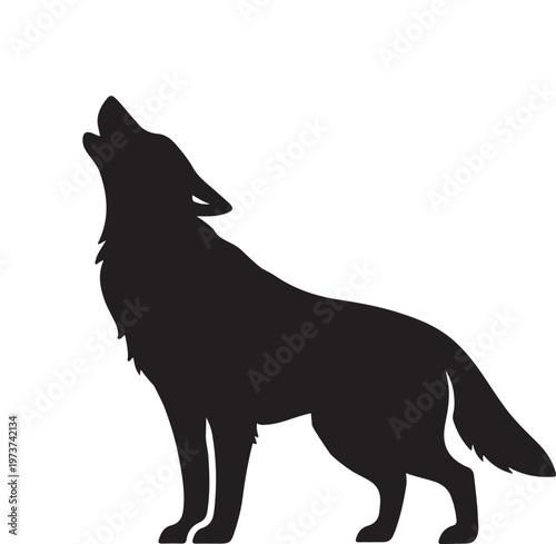 Silhouette of a wolf howling against a white background with the image