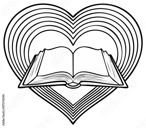 Open Book Inside Concentric Heart Symbol