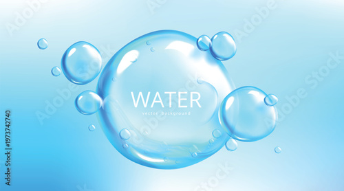 Water background, air bubble spheres on blue aqua