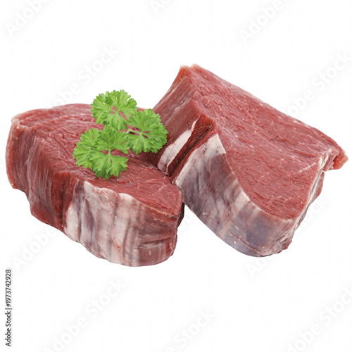 Fresh Raw Beef Steaks with Parsley Garnish