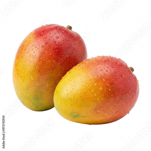 Two Fresh Ripe Mangoes with Water Droplets