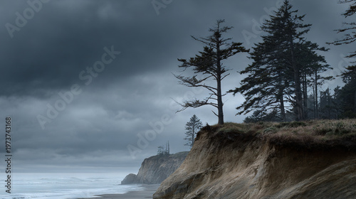 Dramatic Coastal Landscape with Stormy Clouds