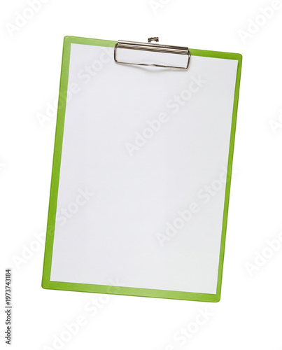 Blank White Paper on a Green Clipboard