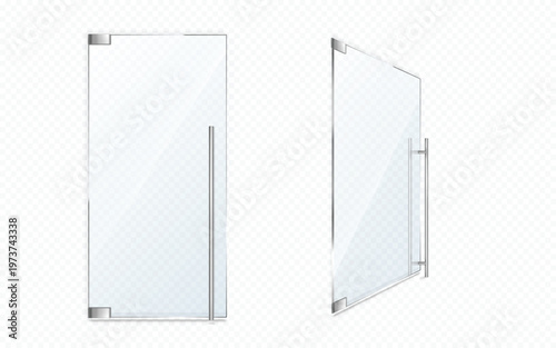 Glass doors with metal handles, close and open