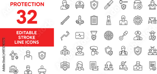 Flat design editable protection icons set motion graphics loop 4k