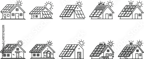 animated solar panel installation on houses motion graphic footage