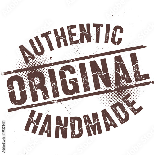 Authentic original handmade stamp graphic design element with textured grunge effect symbolizing craftsmanship quality and uniqueness for small business branding and product