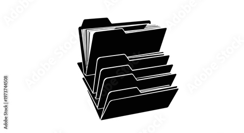 Stack of black file folders with white outlines on a plain white background for organization and storage