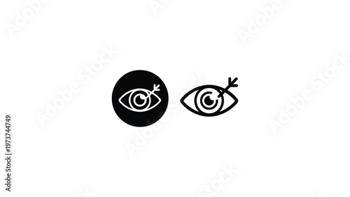 Eye icon set in solid and outline styles, vision and visibility symbol, human sight concept, minimal black and white vector illustration