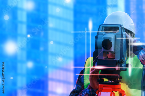Photos The engineer employed theodolite instruments while working on the construction s