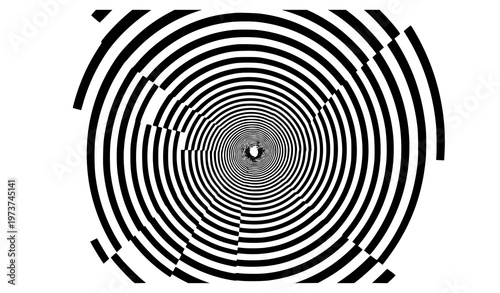 Geometric black and white optical illusion vector with concentric tunnel vortex isolated