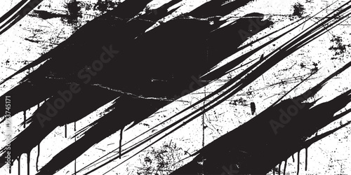 Abstract black paint strokes with drips and splatters on a white grunge background, artistic brush marks texture, design element, street art, expressive art