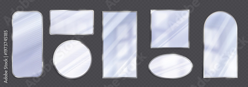 Realistic silver mirror with reflection vector set