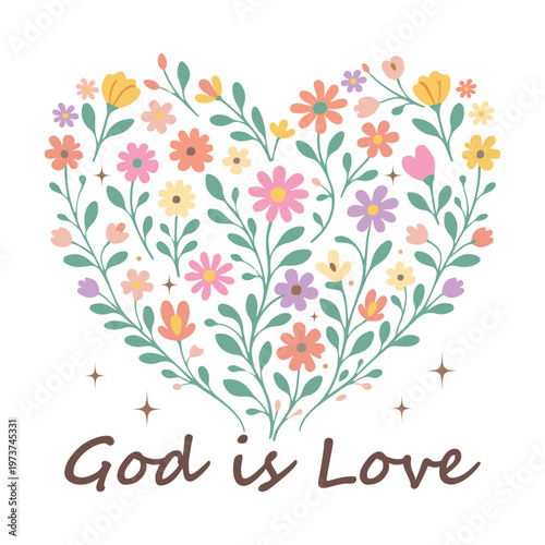  God Is Love T-shirt Design, Boho Floral Christian Shirt Clipart, Boho Christian Flower, Bible Verse Floral Illustration, Boho Religious Saying
