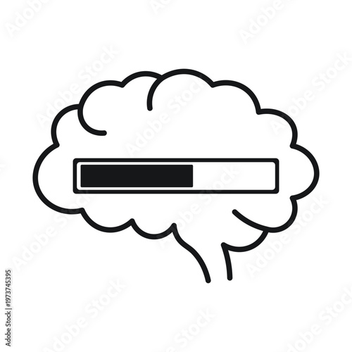 Human brain with loading progress bar icon representing artificial intelligence and mental processing.
