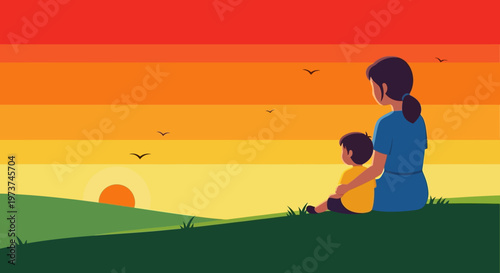 Woman and child sitting together outside.