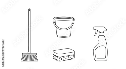 Cleaning supplies and tools illustration.