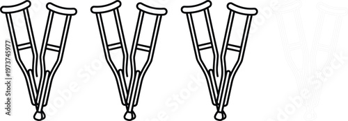 Crutches line icon set with medical mobility aid symbols walking support equipment outline vector illustration