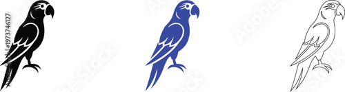 Parrot Illustrations Set: Black, Blue, and Outline Designs