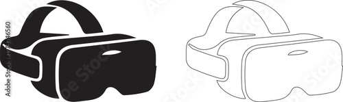 Virtual reality vr headset goggles flat vector icon set in solid and outline style