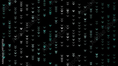 Dark background with falling green-and-white arrows motion graphic. 4k motion background videos