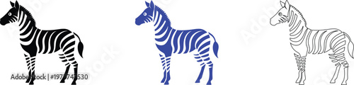 Zebra Silhouette Set: Black, Blue, and Line Art Variations for Graphic Design