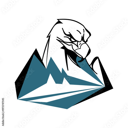 Eagle on a mountain. Eagle icon. Abstract. On white background.