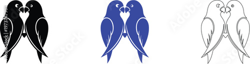 Elegant Bird Pair Illustrations - Black, Blue, and Line Art Versions