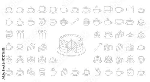 A variety of food and drink icons.