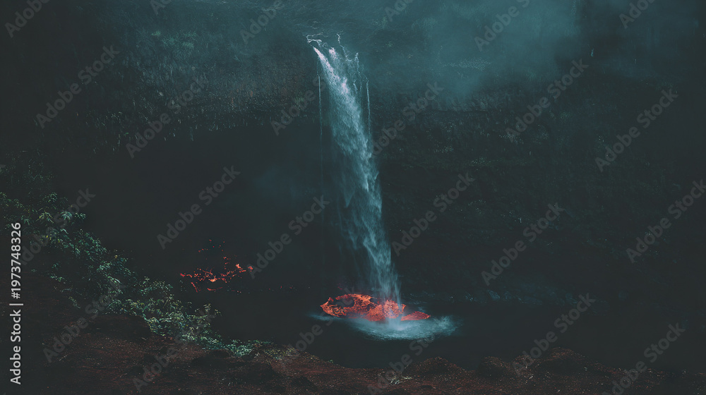 Fototapeta premium Volcanic Eruption at Night with Glowing Lava