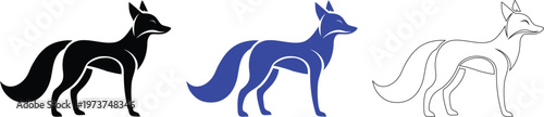Fox Silhouette Variations: Black, Blue, and Line Art Designs