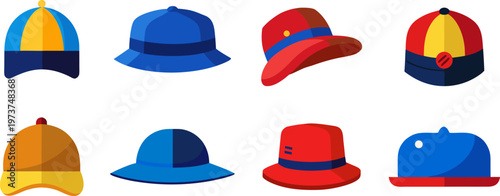 set of colorful caps and hats in various styles and designs