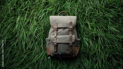 Rugged Texture Backpack Mockup Hiking Scene