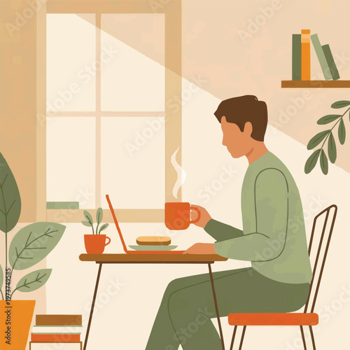 young man working on laptop