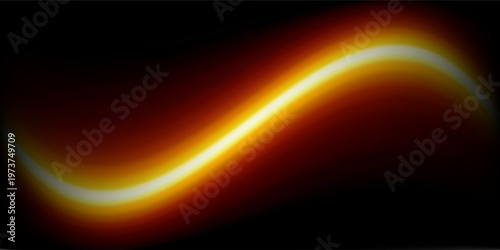 Red light trail element. Glowing neon speed line wave. Hot fire color luminous curved path concept. Bright fiery streaks for poster, banner, flyer. Abstract bent dynamic motion stripes. Vector