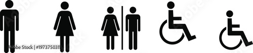 A collection of black silhouette icons representing diverse people including those with disabilities for accessibility signage