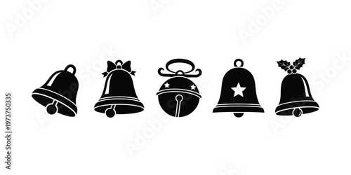 Black silhouette icons depicting various christmas ornaments and holiday decorations