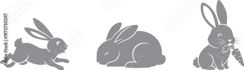 Set of three cute rabbits in different poses