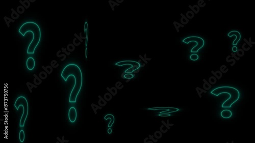 Glowing Neon Question Marks on Black Background Inquiry Symbols neon signs glowing symbols inquiry black background