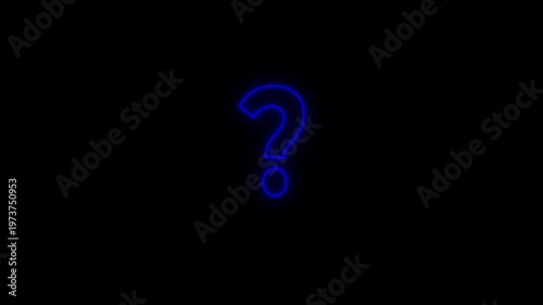 Glowing Blue Question Mark Symbol on Black Background Inquiry Sign Query Neon Light Effect blue neon
