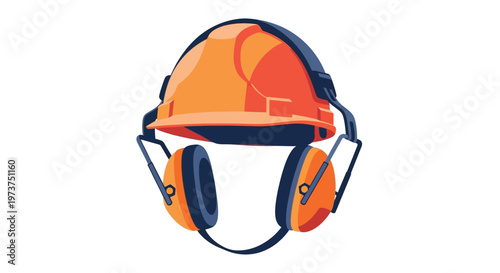 An illustration of a hard hat with ear protectors on a white background