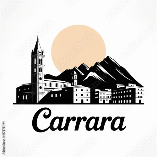 Carrara Skyline Silhouette — A Historic Marble City in Tuscany Italy Vector Illustration