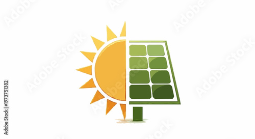 Solar panel and sun icon for renewable energy and green technology concept