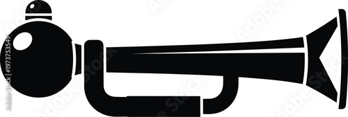 Black air horn icon silhouette, professional loud noise maker, signaling device for safety, sports events, nautical use, and attention grabbing alerts.