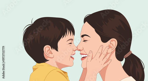 Mother and son sharing a kiss.